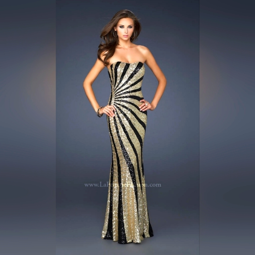 La Femme 17456 Evening Dress Gold/Black size 6